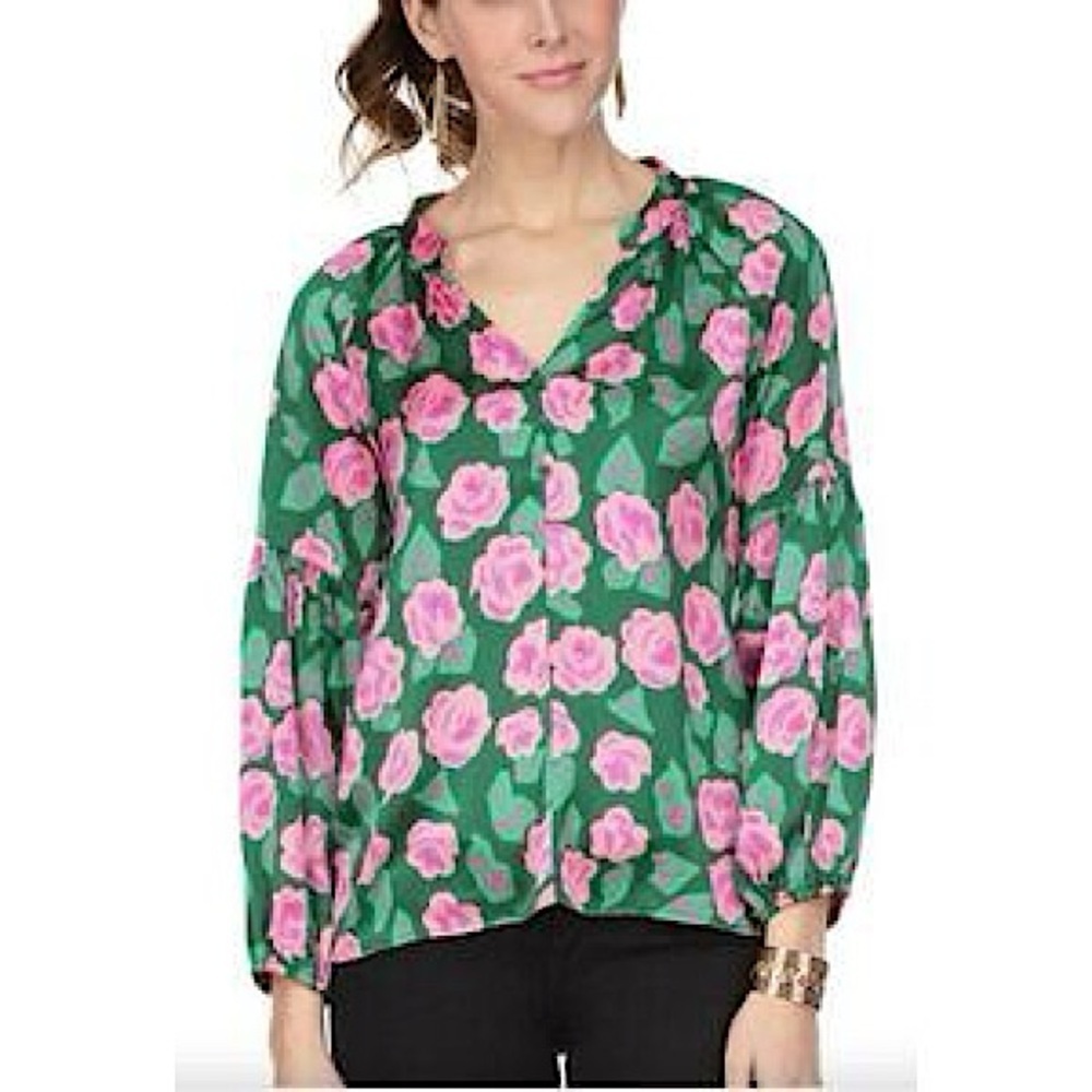 Jade By Melody Tam Floral Green and Pink Women's Top